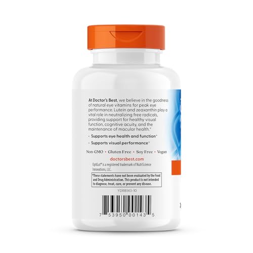 Doctors Best Lutein with OptiLut, Supports Eye Health, Non-GMO, Gluten Free, Soy Free, Vegan 120 Veggie Caps
