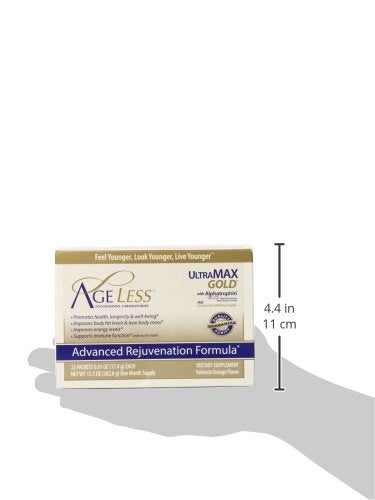 AGELESS UltraMAX Gold Effervescent Powder, HGH Anti-Aging Supplement for Women, Help Women Rejuvenate Their Faces Return to Youthfulness, Mens Supplement, Valencia Orange Flavor 22 Packets