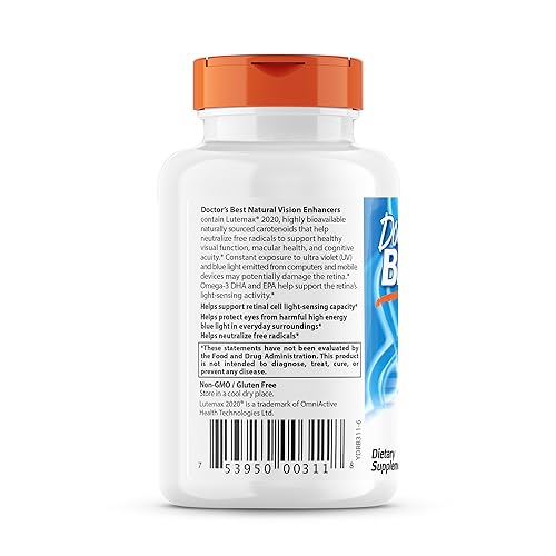 Doctor's BEST Natural Vision Enhancers contain Lutemax 2020, Supports Eye Health, Sharper Vision, Helps Filter Out Blue-Light, 60 Softgels