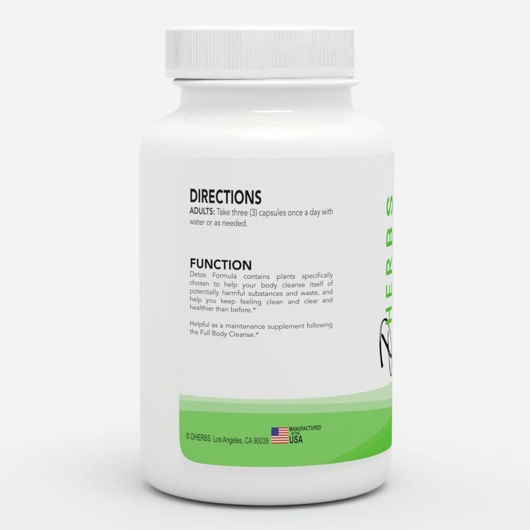 Dherbs Detox Formula Supplement, Herbal Body Cleanse with Dandelion Root (100 Capsules)