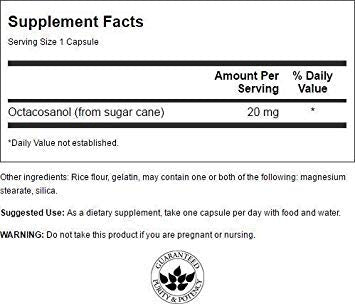 Swanson Maximum-Strength Octacosanol 20 Milligrams 30 Capsules