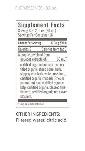 Flora Flor Essence Liquid Tea Blend 32oz LARGE - Gentle Detox Cleanse with Burdock Root, Slippery Elm, Kelp, Thistle - Premium Organic Ingredients