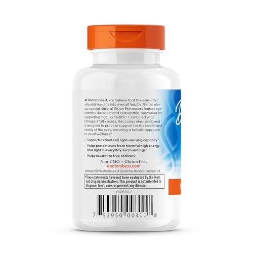 Doctor's BEST Natural Vision Enhancers contain Lutemax 2020, Supports Eye Health, Sharper Vision, Helps Filter Out Blue-Light, 60 Softgels