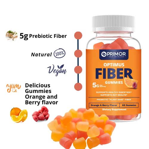 Optimus Weight Fiber Gummies Supports Digestion Health & Regularity - 5 Grams of Prebiotic Fiber - Vegetarian - Gluten Free - 100% Natural - for Women & Men - Made in USA - 60 Gummies