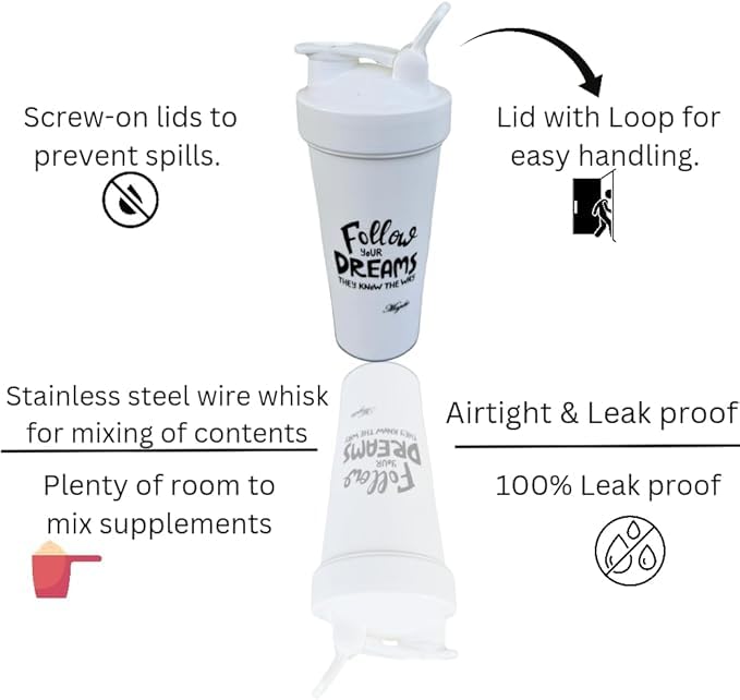 MagikoSFI Blender Shaker Bottles for Protein, 28oz Portable Leakproof Pre-Workout Nutrition Water Bottle, BPA-Free Gym Shaker for Sports & Outdoor Motivational Protein Shaker-Combo (White/Purple)