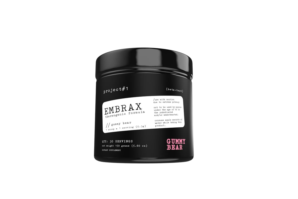 Project #1 Embrax: Thermogenic Preworkout Fat Burner Men & Women - Best Belly Fat Burners for Women & Men, L-Carnitine Supplement Pre Workout Powder for Men & Women | [30 Servings] - Gummy Bear