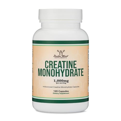 Creatine Pills 1,000mg Per Serving (120 Creatine Capsules) Micronized Creatine Monohydrate Powder with No Fillers, Vegan Safe, Non-GMO, Gluten Free (Non Stim Preworkout) by Double Wood