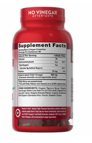 Nature's Truth, Apple Cider Vinegar Vegan Gummies, 240 Count (2 Pack of 120)