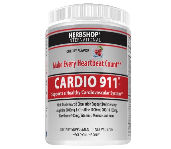 Cardio 911® - Nitric Oxide Cardio for Heart Health, Energy, & Healthy Blood Flow Drink Mix Supplement (30 Servings, Over 12g per) Cherry Flavor Flavor!