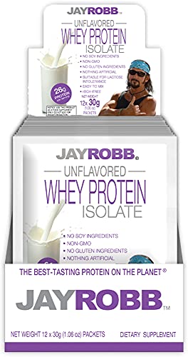 JAYROBB Whey Unflavored Isolate Protein Powder, Low Carb, Keto, Vegetarian, Gluten Free, Lactose Free, No Sugar Added, No Fat, No Soy, Nothing Artificial, Non-GMO, Best-Tasting (Individual Packet,)