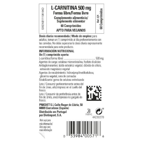 Solgar L-Carnitine 500 mg - 60 Tablets - Non-GMO, Vegan, Gluten Free, Dairy Free, Kosher - 30 Servings