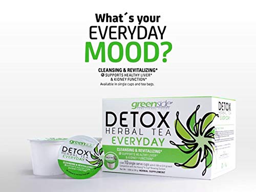 greenside Detox Herbal Tea Single Serve Cups for Everyday - Cleansing and Revitalizing Body Supplements - 10 Cups (3-gram Serving/Cup)