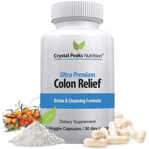 CRYSTAL PEAKS NUTRITION Natural Colon Cleanser Capsules for Constipation Relief and Gut Cleanse Detox - Cascara Sagrada, Psyllium Husk & Bentonite (60 Capsules)