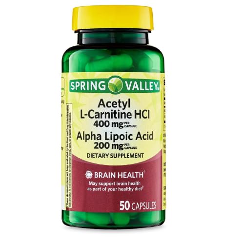 Generic Acetyl L-Carnitine HCI 400 mg + Alpha Lipoic Acid 200 mg Capsules Spring Valley, 50 Count + Sticker Dri Store