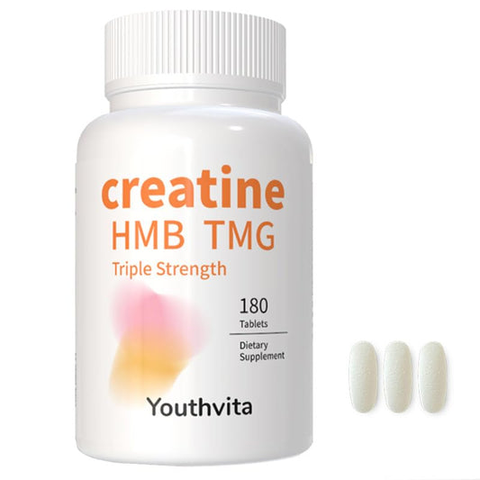 Youthvita Creatine HMB TMG 180 Tablets, Micronized Creatine Monohydrate with HMB & TMG Support Muscle Growth, Athletic Performance, Fast Workout Recovery, 60 Servings