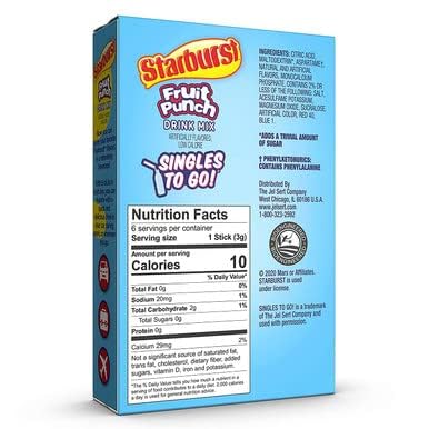 Starburst Singles To Go Powdered Drink Mix Fruit Punch SugarFree Drink Powder Pack of 6