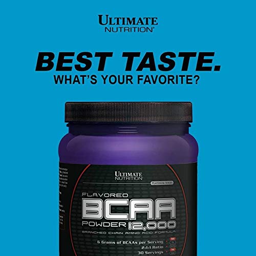 Ultimate Nutrition Flavored BCAA Powder 12000 Branched Chain Post Workout Amino Acid Supplement-Caffeine-Free with 3g Leucine 1.5g Valine 1.5g Isoleucine- Blue Raspberry, 60 Servings
