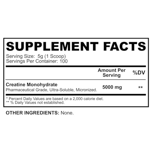 Man Sports 100% Pure Creatine Monohydrate Powder, Neutral, 500 Gram - 100 Servings