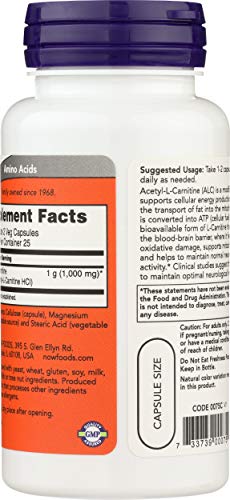 NOW FOODS Acetyl Lcarn 500mg Capsules, 50 CT