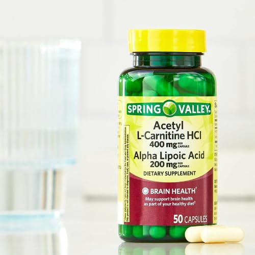 Generic Acetyl L-Carnitine HCI 400 mg + Alpha Lipoic Acid 200 mg Capsules Spring Valley, 50 Count + Sticker Dri Store