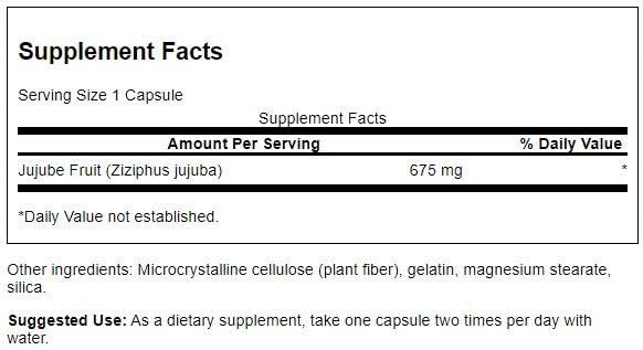 Swanson Jujube Fruit - Full Spectrum Herbal Supplement Promoting a Calm & Relaxed Mind - Natural Formula Supporting Stress & Mood Support - (60 Capsules, 675mg Each)