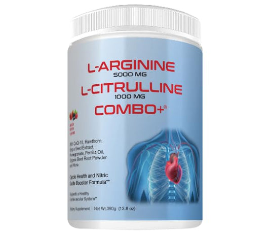 L-arginine & L-citrulline Combo+ - Cardio Health & Nitric Oxide Circulation Support, Workout, & Training Supplement Drink Mix (30 Servings, Over 13g per, 1 Month Supply!) Mixed Berry Flavor!