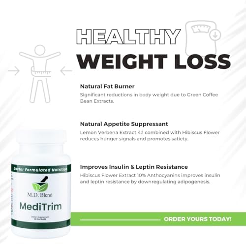 M.D. Blend M.D. MediTrim - Expert Formulated Supplement Energy, Satiety, & Physique Goals - Smooth System Balance - Green Coffee Bean, Green Tea, Apple Cider Vinegar, Hibiscus - 90 Capsules