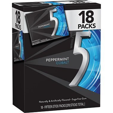 5 Gum Cobalt 15 per pk 18 pk  Cooling peppermint flavor