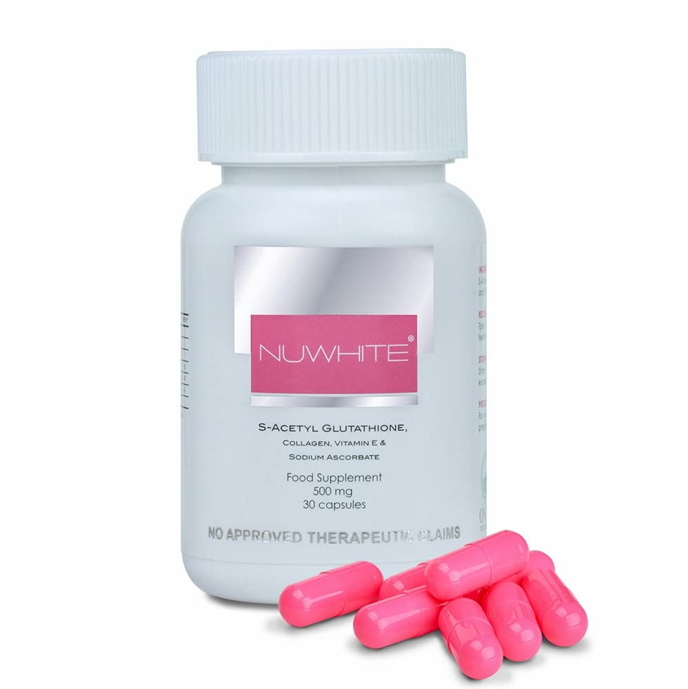 NuWhite Nu White S-Acetyl Glutathione New Improved Formula Skin Whitening 30 Capsules