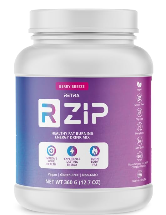 RETRA Zip Canister - Vegan and Gluten-Free Energy Drink Mix, Supports Immune System, Gut Health - Berry Breeze Flavor - 12.07 Ounce