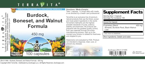 Burdock, Boneset, and Walnut Formula - 450 mg (100 Capsules, ZIN: 511995)