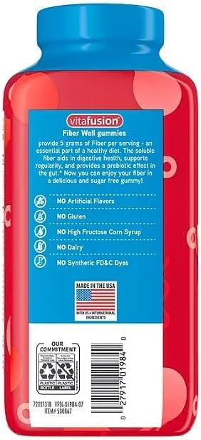 Fibe r Well Sugar Free Gummies Supplement, Peach, Strawberry and BlackBerry Flavored Supplements, 220 Count