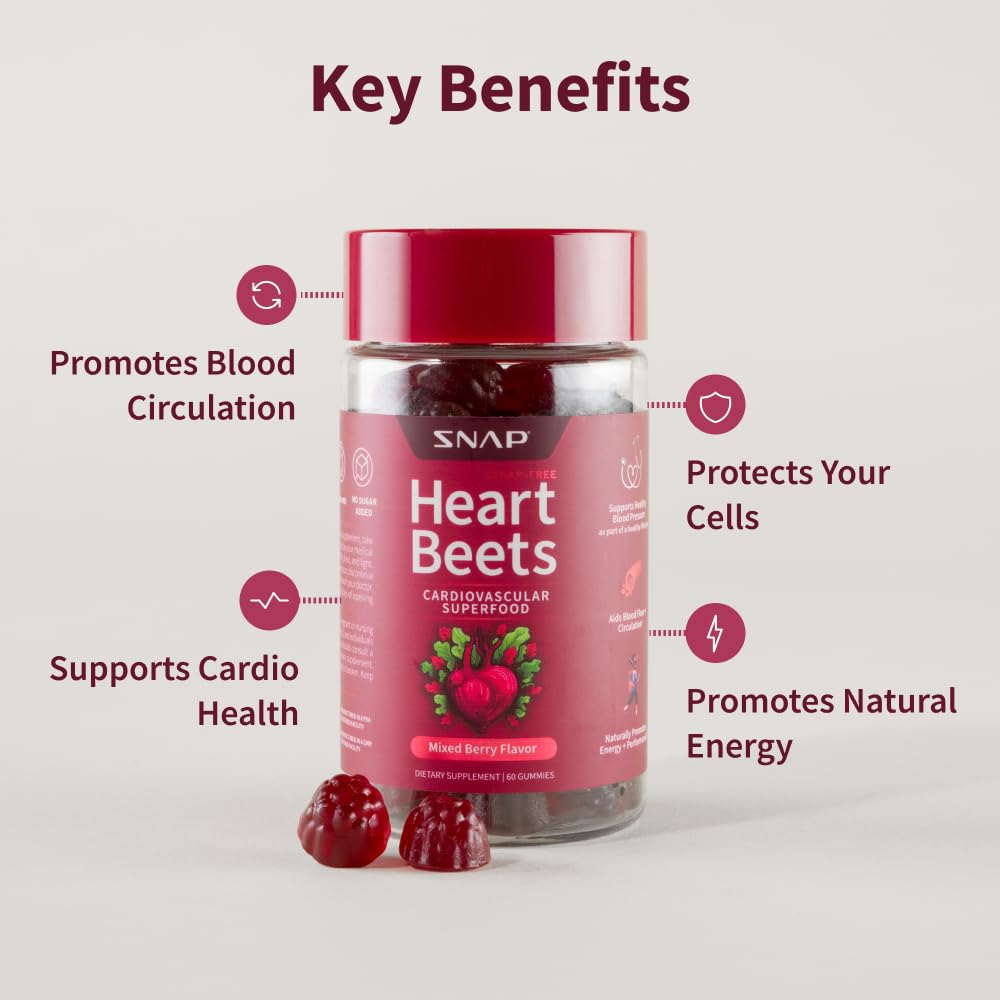 Snap Supplements Heart Beet Gummies, Blood Flow and Blood Circulation Supplements, Heart Health Supplements, 60 Count