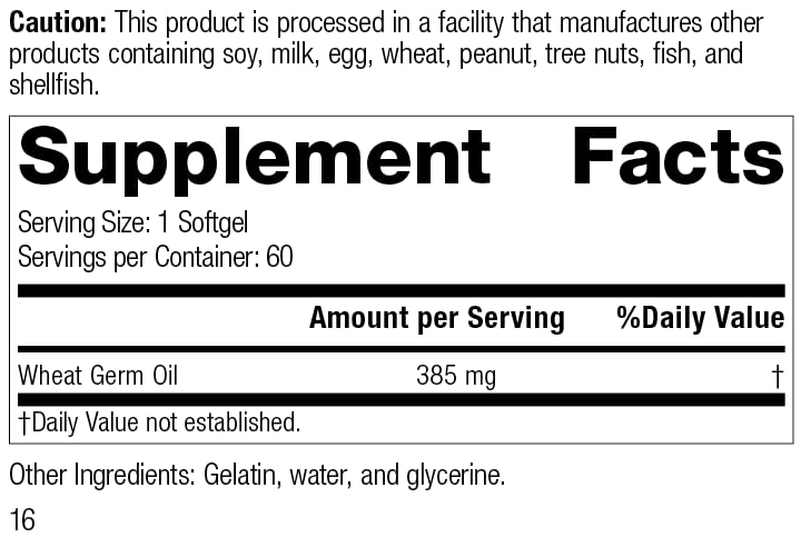 Standard Process Wheat Germ Oil - Whole Food Exercise, Antioxidant and Immune Support with Wheat Germ Oil - 60 Softgels