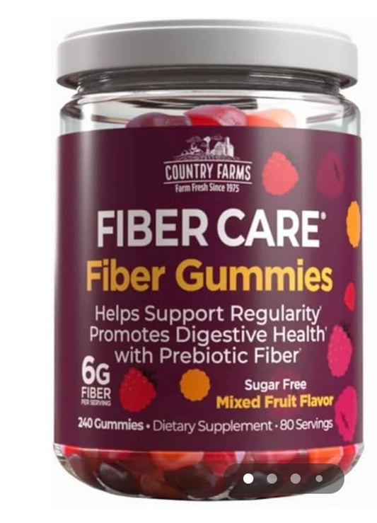 Country Farms Fiber Care Prebiotic Gummies, 6g of Fiber Per Serving, FOS from Beets, Digestive Health, Supports Regularity, Mixed Fruit Flavor, (240 Gummies)