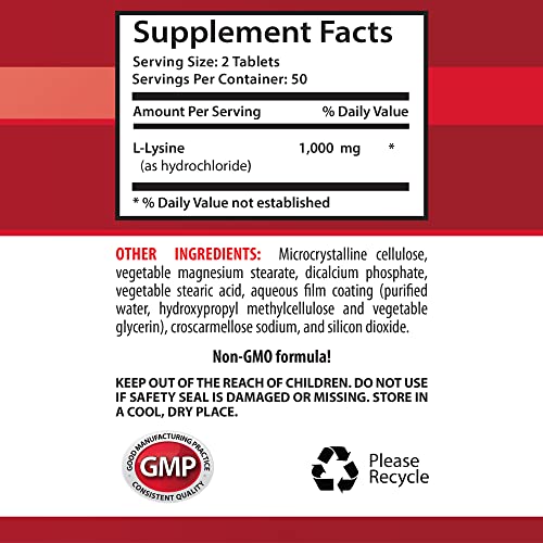 L-lysine 1000 mg Tablets - L-LYSINE 1000MG - Promote Healthy Skin - l-lysine Tablets - l-lysine 1000mg Tablets - l-lysine Supplement - l-lysine Ointment - lysine 1000mg Tablets, 2 Bottles 200 Tabs