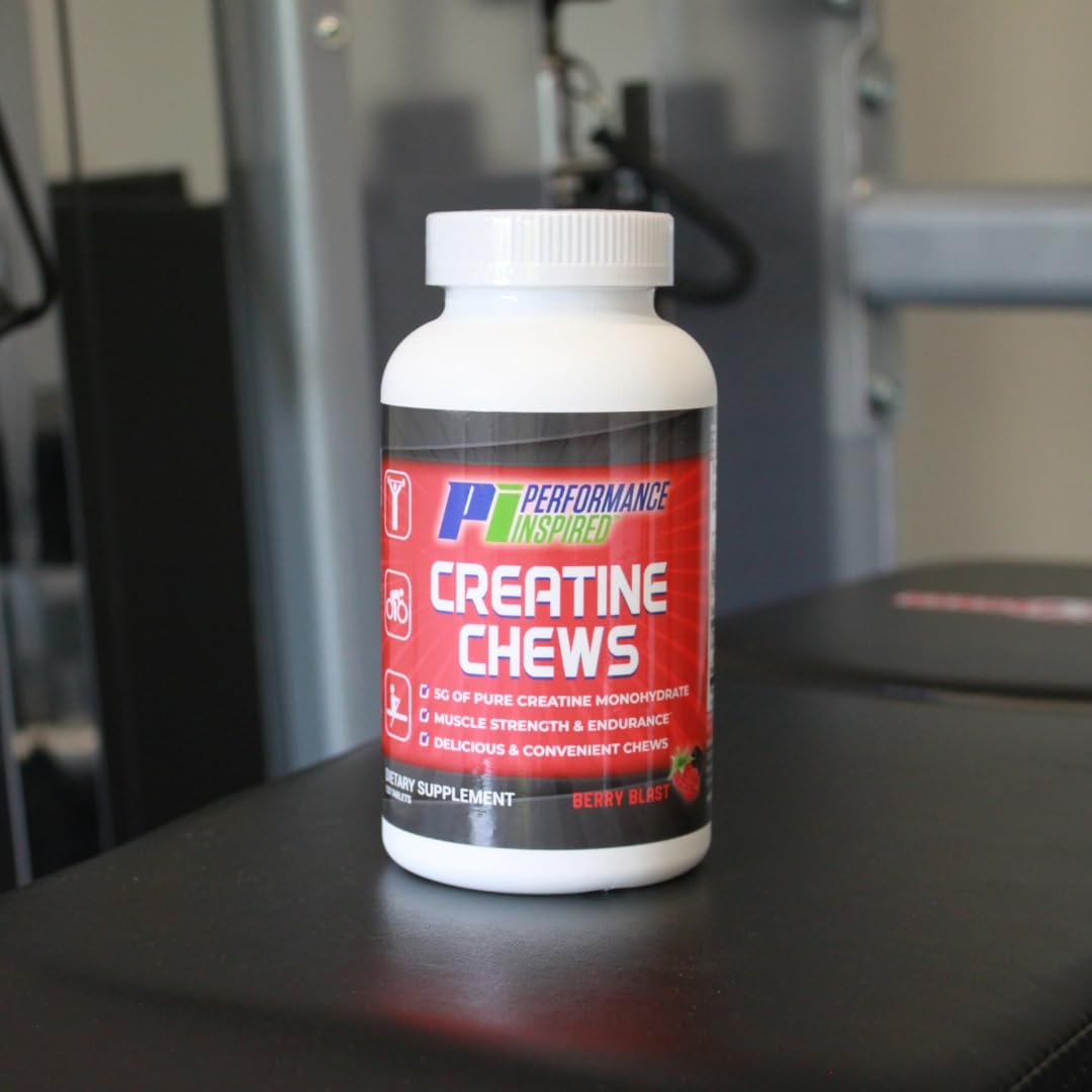 PERFORMANCE INSPIRED Nutrition Creatine Chew - 5g Creatine Monohydrate - Supports Muscle Growth & Recovery - Berry Blast Flavor - 120 Count