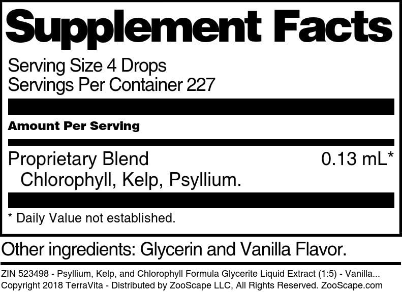Terravita Psyllium, Kelp, and Chlorophyll Formula Glycerite Liquid Extract (1:5) - Vanilla Flavored (1 oz, ZIN: 523498) - 2 Pack