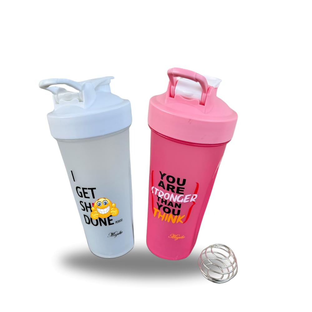Magiko Protein Shaker Motivational Sports and Outdoor 28oz Nutrition Water Bottle (Pink/Silver)