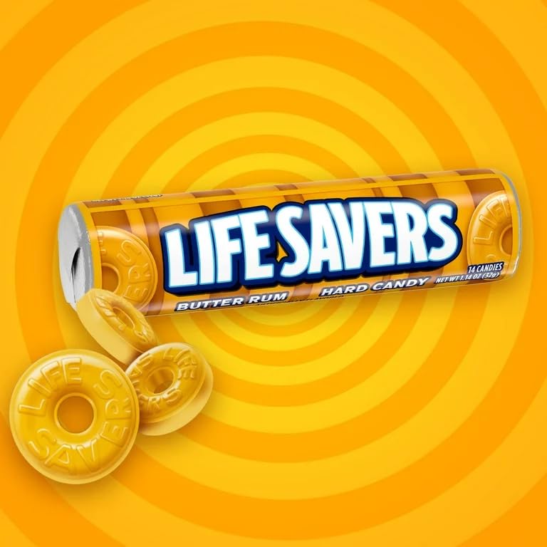Hard Candy 114 Oz Butter Rum Lifesavers Candy with Moofin Golden SS Spoon Ideal for Snacking  Sharing Rich Flavor Easter Baskets Christmas Stockings Butter Rum Candy Pack of 2