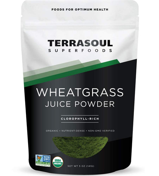 Terrasoul Superfoods Organic Wheat Grass Juice Powder 5 Oz Grown in Utah Made from Nutrient Concentrated Juice Revitalize with Green Nutrition Smoothies Detox Drinks and Wellness Shots