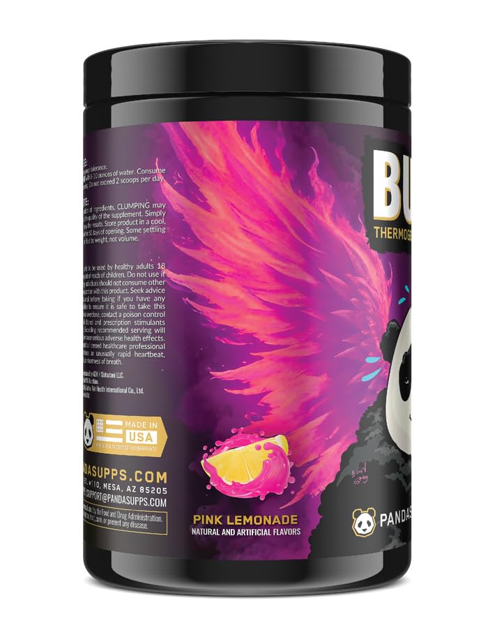 Underground Bio Labs: Panda Burn MAX Enhance Your Strength, Energy, Focus with Dual Source Caffiene (350mg), Alpha GPC, and MitoBurn® (Pink Lemonade)(25 Servings)