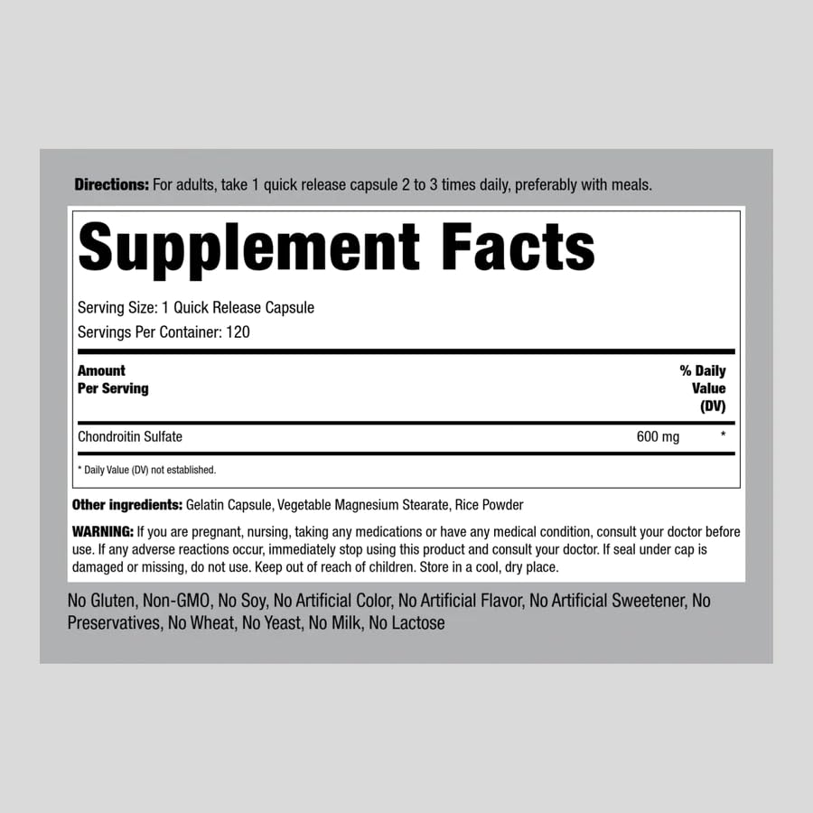 Piping Rock Chondroitin Sulfate Supplement | 600mg | 120 Capsules | Non-GMO, Gluten Free Supplement