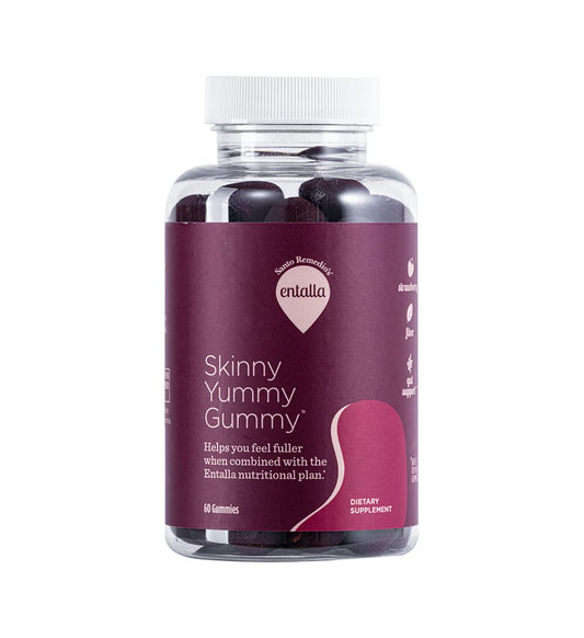 Santo Remedio, Entalla, Skinny Yummy Gummy, Nutritional Supplement, Gummy Fiber for Digestive Gut Support, 60 Fiber & Prebiotic Gummies, Strawberry Flavor, 30 Servings