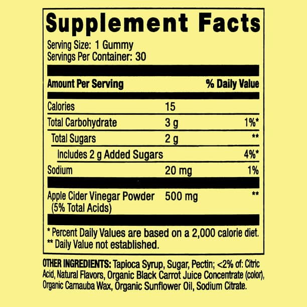 IKJ Apple Cider Vinegar Dietary Supplement Vegetarian Gummies, 500 mg, 30 Count