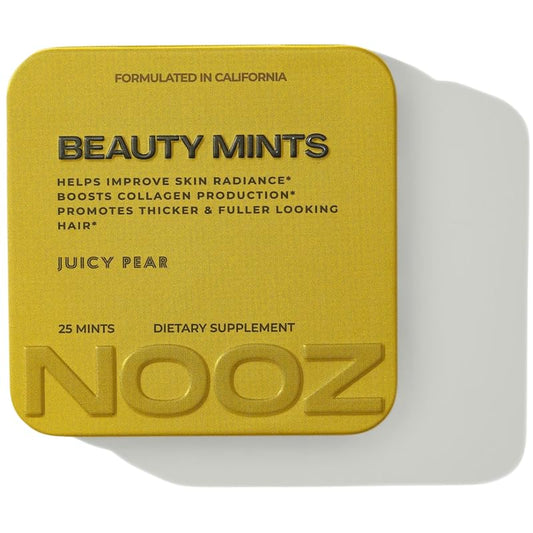 NOOZ Beauty Mints - Sugar-Free Biotin Mints for Glowing Skin, Healthy Hair & Strong Nails - Juicy Pear Flavor | Travel-Friendly Supplement with Antioxidants, Vitamin C, B6 & B12 | Non-GMO, 25 Mints