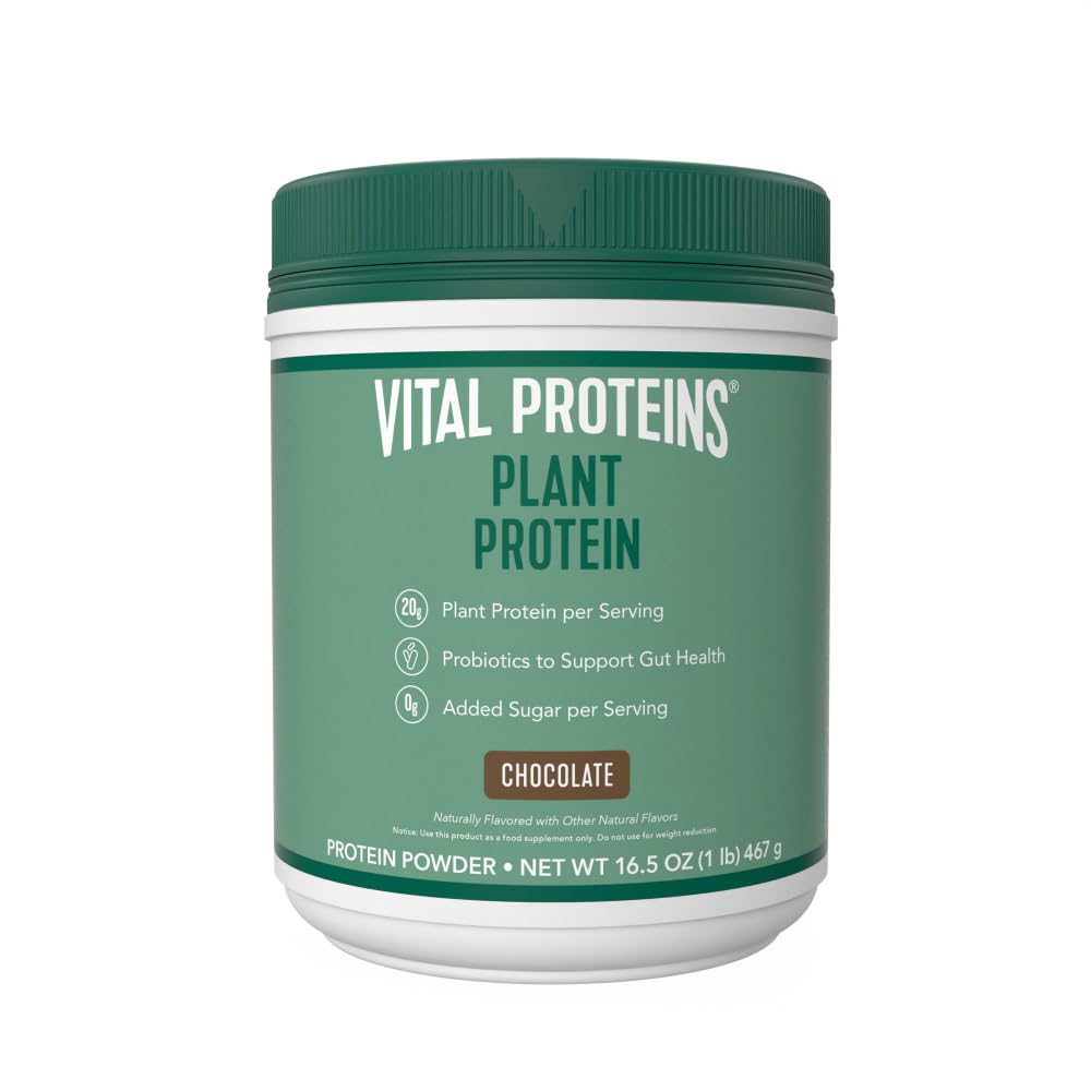 Vital Proteins Protein Powder - 20g Plant Based Protein with Chickpea - 1B CFU Probiotic for Gut Health, No Added Sugar - Chocolate, 16.5 oz