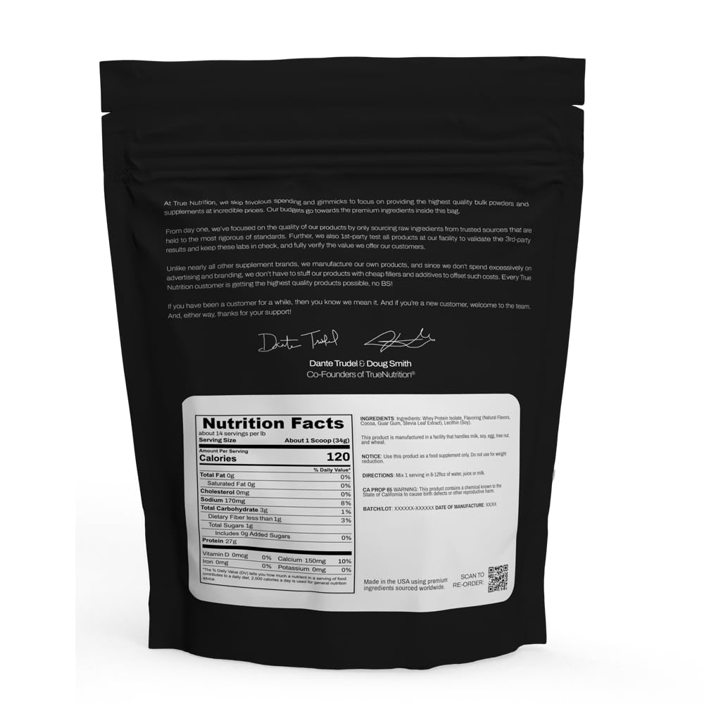 True Nutrition Whey Protein Isolate Cold-Filtration - 100% Whey Protein Powder - 27g Protein per Serving - Mixes Easily and Tastes Great - Third Party Tested - Chocolate Fudge Brownie - 2lb