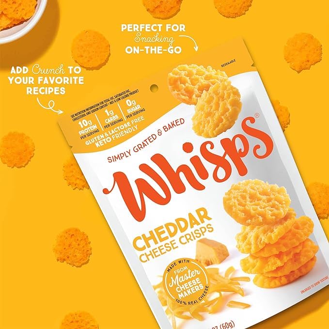 Whisps Cheese Crisps Cheddar Cheese  Protein Chips  Healthy Snacks  Protein Snacks Gluten Free High Protein Low Carb Keto Food 212 Oz 4 Pack