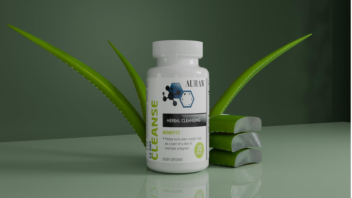 AURAW 15 Day Colon Cleanse, Gut and Colon Support, All Natural Ingredients with Senna Leaf, cascara Sagrada, psyllium Husk, and probiotics, for Constipation, Bloating, and Bowel Movement, 30 Pills